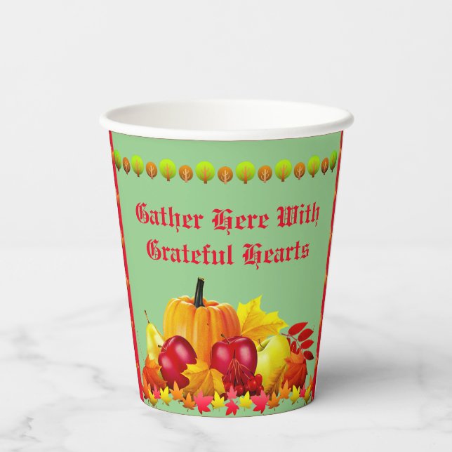 Gobelets En Papier Récolte d'action de grâce (Verso)