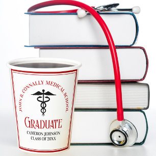Gobelets En Papier Red Black Médicale School Custom Graduation Party