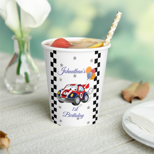 Gobelets En Papier Red Blue Race Car Gold Stars Anniversaire (Insitu)