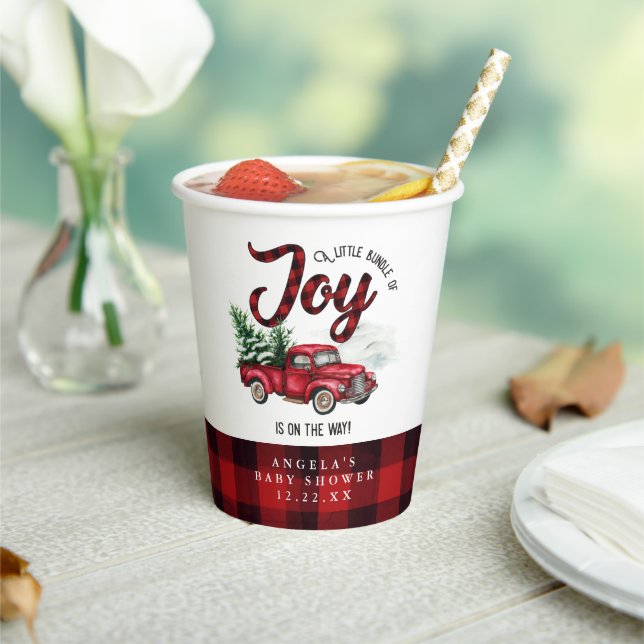 Gobelets En Papier Red Christmas Truck Bundle of Joy Baby shower (Insitu)
