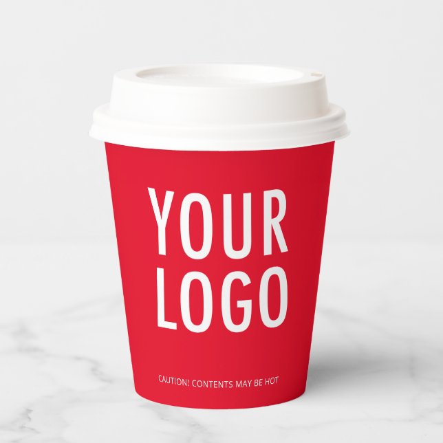Gobelets En Papier Red Coffee Paper Cups with Lids Business Logo 8 oz (Recto)