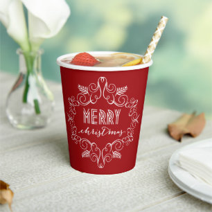 Gobelets En Papier Red Festive Foliage Vintage Déco Motif