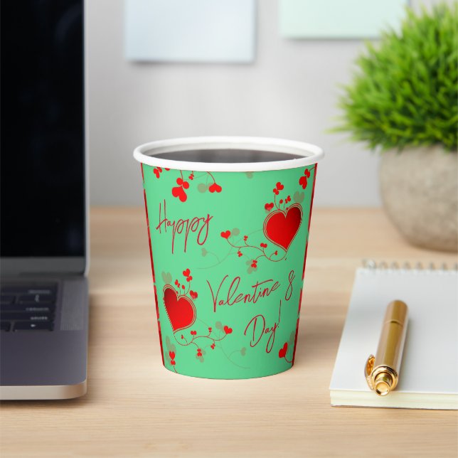 Gobelets En Papier Red, Green Love Valentine's Day Paper Cups (Insitu)