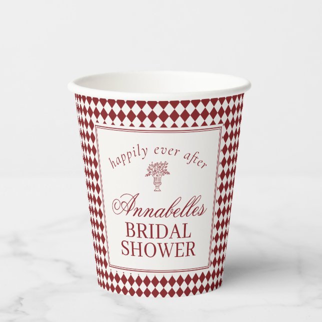 Gobelets En Papier Red Merlot Harlequin Checkered Bridal Shower (Recto)
