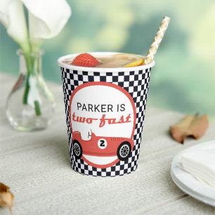 Gobelets En Papier Red Race Car Boy Racing Deux Fête d'Anniversaire R