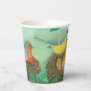 Gobelets En Papier Red Robin, Great Tit and Baby Bird au printemps