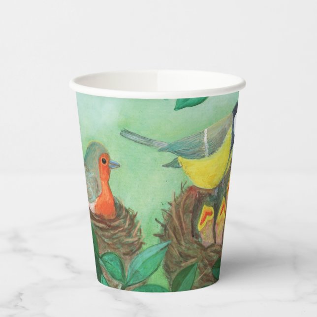 Gobelets En Papier Red Robin, Great Tit and Baby Bird au printemps (Gauche)