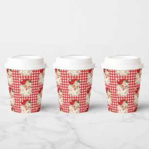 Gobelets En Papier Red Vintage Retro Père Noël avec Red Plaid Noël
