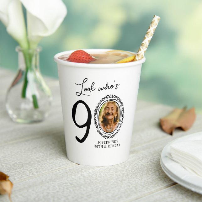 Gobelets En Papier Regarde qui a 90 ans ! Photo 90e anniversaire (Insitu)