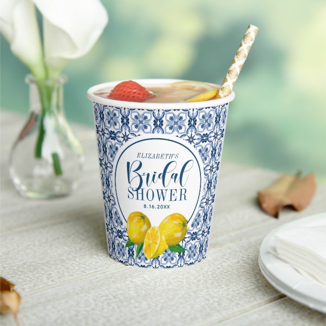 Gobelets En Papier Remerciement de mariage en carrelage bleu italien  (Insitu)