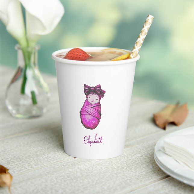 Gobelets En Papier Remonter puis Swaddle Baby shower rose (Insitu)