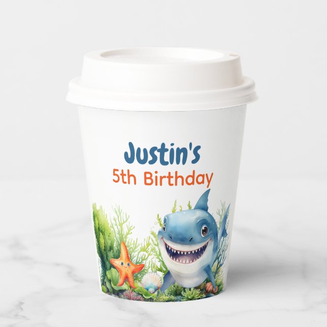 Gobelets En Papier Rendre les vagues heureux requin sous la mer Anniv (Recto)