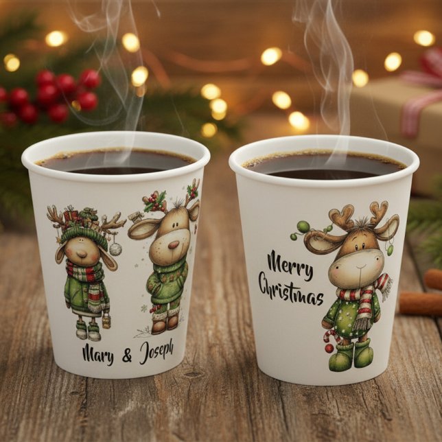 Gobelets En Papier Rennes de Noël mignons (cute reindeer christmas paper cups)