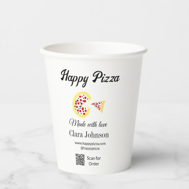Gobelets En Papier Restaurant de pizzas café pizzeria scannez le code (Recto)