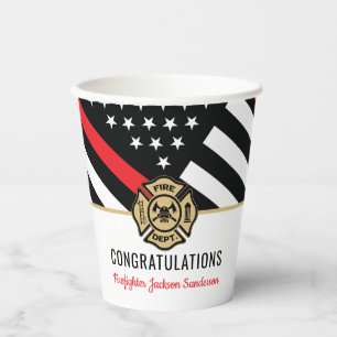 Gobelets En Papier Retraite des pompiers Red Line Flag Félicats