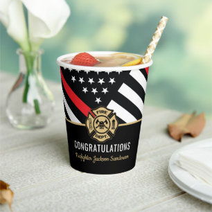 Gobelets En Papier Retraite des pompiers Red Line Flag Félicats