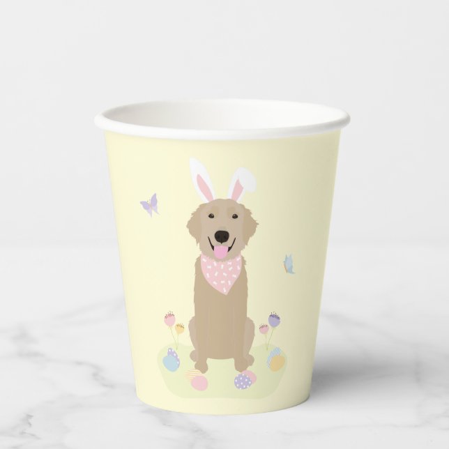 Gobelets En Papier Retriever doré Bunny de Pâques (Recto)