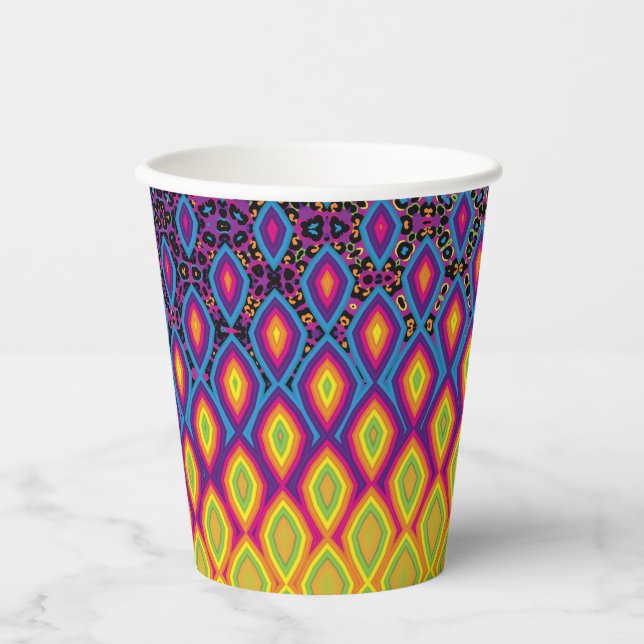 Gobelets En Papier Retro 90s Vibrant Neon couleur Motif Abstrait (Recto)