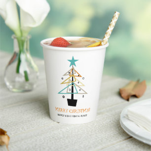 Gobelets En Papier Retro Arbre de Noël Milieu du siècle moderne