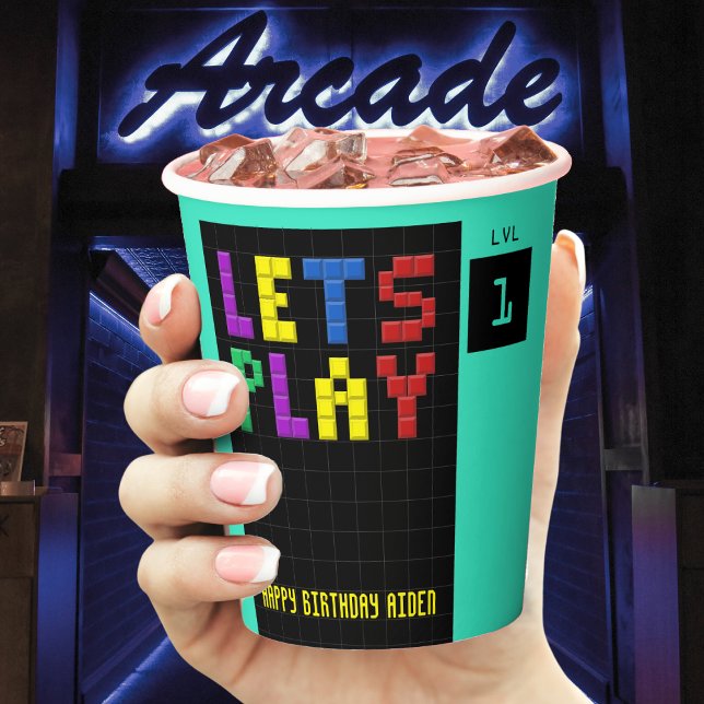 Gobelets En Papier Retro Arcade Game Kids 1er anniversaire fête (Retro Arcade Game Kids 1st Birthday Party Paper Cups)