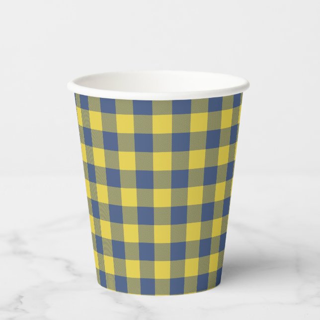 Gobelets En Papier Retro Buffalo Plaid Tartan Motif jaune bleu (Recto)