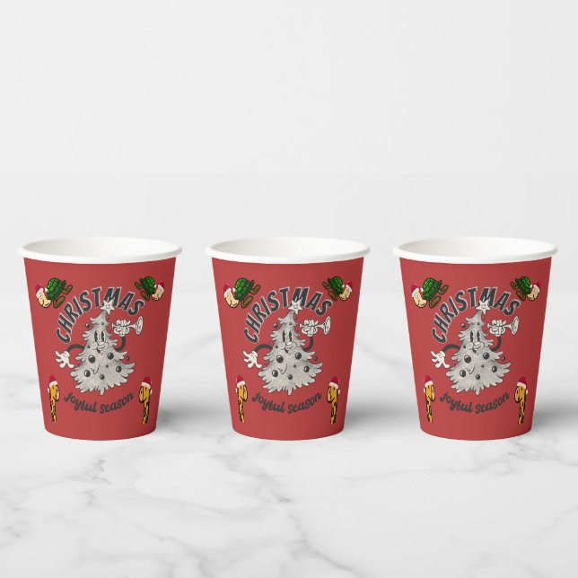 Gobelets En Papier Retro Cartoon Noël Joyeuse saison (Multi)