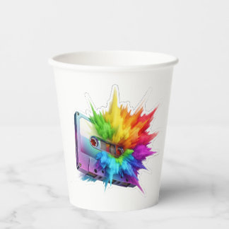 Gobelets En Papier Retro Cassette Tape with Rainbow Color Splash Burs