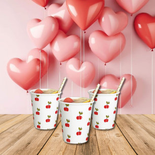 Gobelets En Papier Retro Cherry Berry 1er anniversaire Rouge et vert