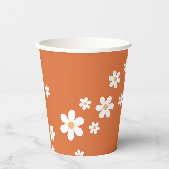 Gobelets En Papier Retro Daisy Super brûlé tasses de papier orange (Recto)