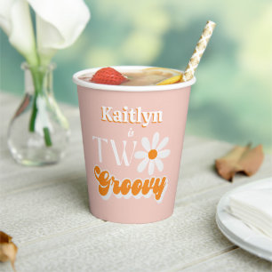 Gobelets En Papier Retro Deux Super filles 2e anniversaire