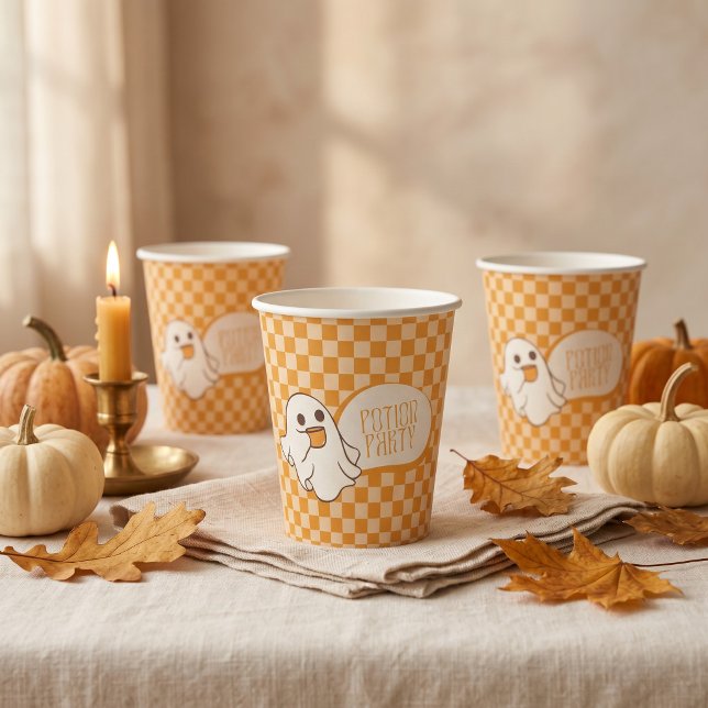 Gobelets En Papier Rétro Fantôme Mignon Halloween (Retro Spooky Cute Ghost Halloween Paper Cups
)