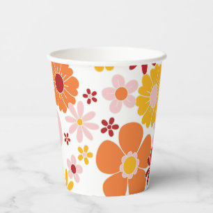 Gobelets En Papier Retro Floral super Coupes de papier d'anniversaire