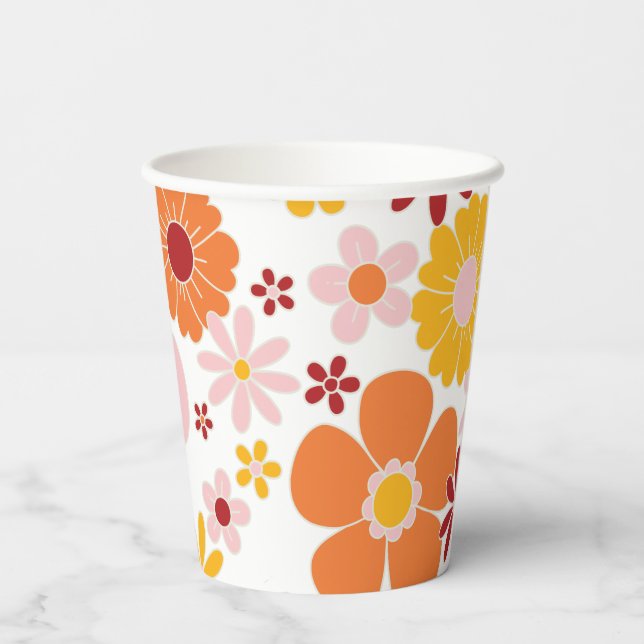 Gobelets en papier rétro floraux pour anniversaire (Verso)