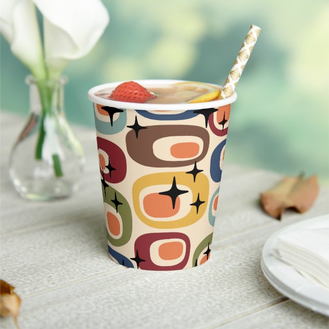 Gobelets En Papier Retro Mid-Century Moderne Abstrait (Insitu)