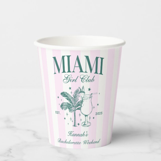 Gobelets En Papier Retro Modern Pink & Green Miami Bachelorette Party (Recto)