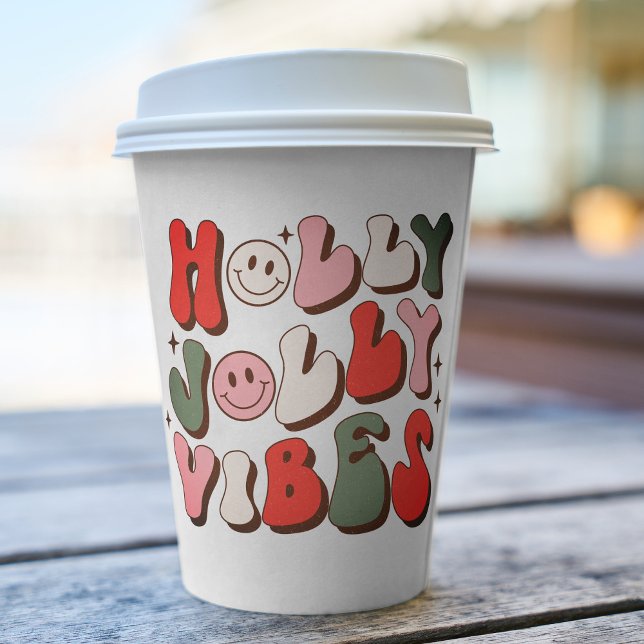 Gobelets En Papier Retro Noël Holly Jolly Vibes Vacances tendance (Créateur téléchargé)