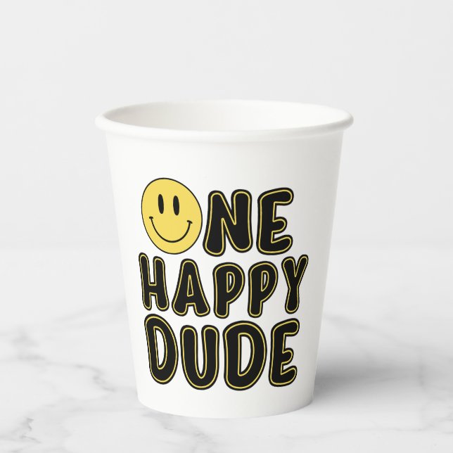 Gobelets En Papier Retro One Happy Dude premier anniversaire (Recto)