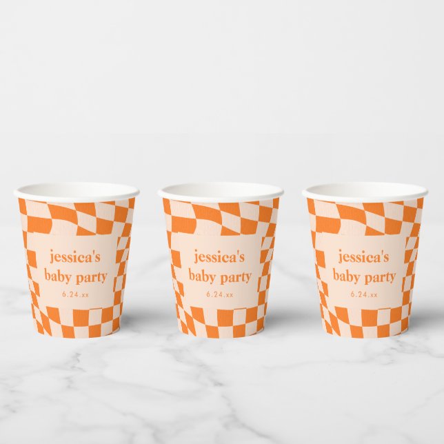 Gobelets En Papier Retro Orange Abstract Check Custom Baby Shower (Multi)
