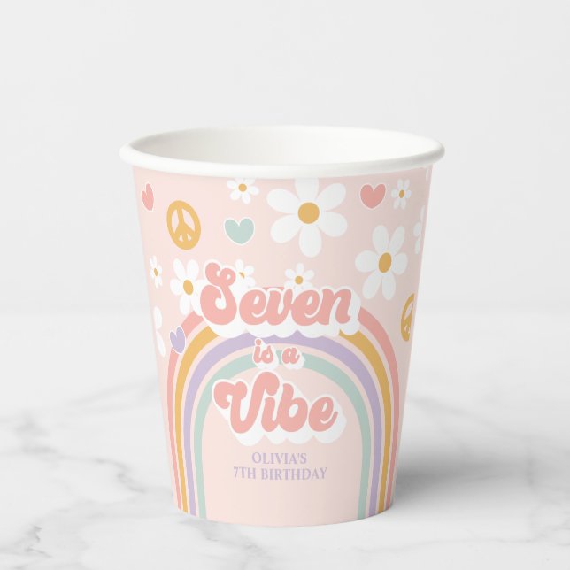 Gobelets En Papier Retro Rainbow Seven est une Vibe 7e anniversaire (Recto)