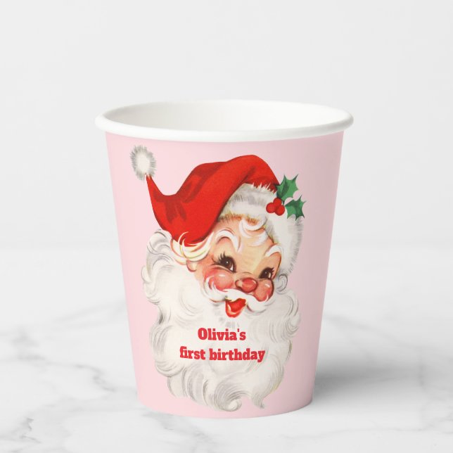 Gobelets En Papier Retro Santa anniversaire (Recto)