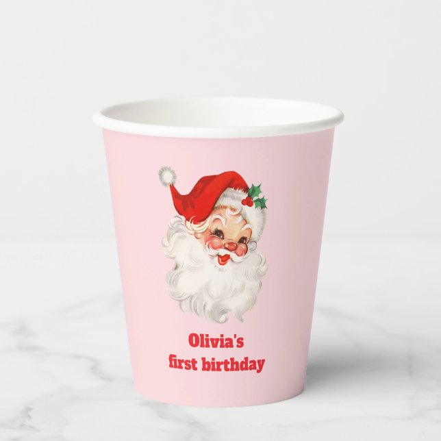 Gobelets En Papier Retro Santa anniversaire (Recto)