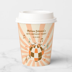 Gobelets En Papier Retro Wave Disco Ball Musical Orange Anniversaire