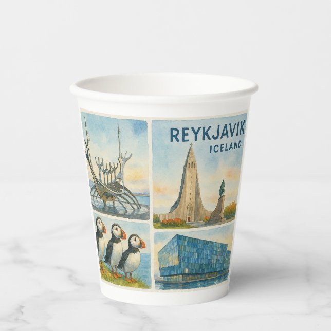 Gobelets En Papier Reykjavik Islande multivue  (Recto)