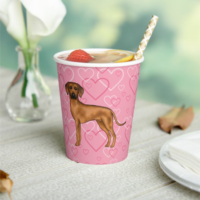 Gobelets En Papier Rhodesian Ridgeback Chien Love Coeur Motif rose (Insitu)