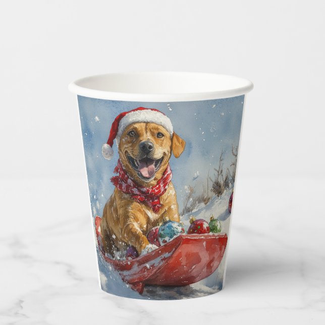 Gobelets En Papier Rhodesian Ridgeback Dog dans Sledge Noël (Recto)