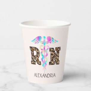 Gobelets En Papier "RN" en Empreinte de léopard - Logo Médicale color