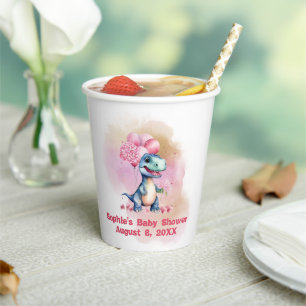 Gobelets En Papier Roar C'est une fille T-Rex Baby Dinosaur rose