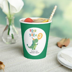 Gobelets En Papier Roar Je suis un 3-Rex Enfants Troisième fête d'ann