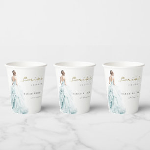 Gobelets En Papier Robe de mariée aquarelle bleue aqua Shower de mari