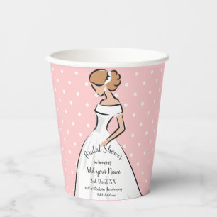 Gobelets En Papier Robe de mariée blanche pour la baby shower rose à
